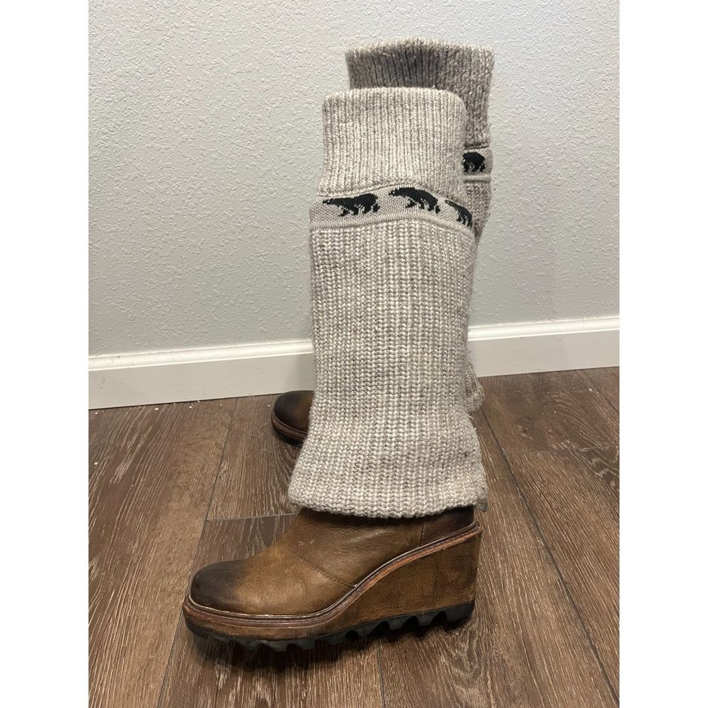Sorel Brown Crazy Cable Knit Sweater Wedge Boot Size 8